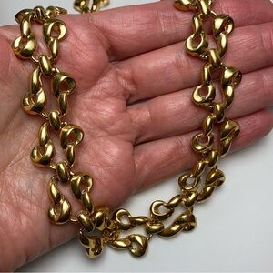 Vintage D'Orlan Signed Shiny Gold Tone Chunky Interwoven Chain Link 18" Necklace